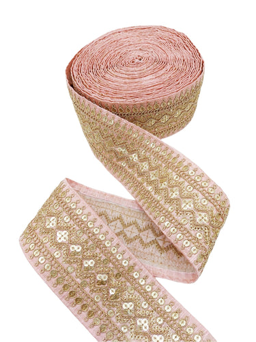 Art Silk Trim Gold Embroidered Sequins Trim, Decorative Trim, Indian Sari Border